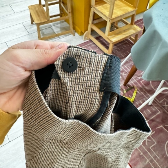 Everlane Side Zip Button Closure Pull On Stretch Coco Plaid Ankle Crop Pant 00 - Picture 11 of 15